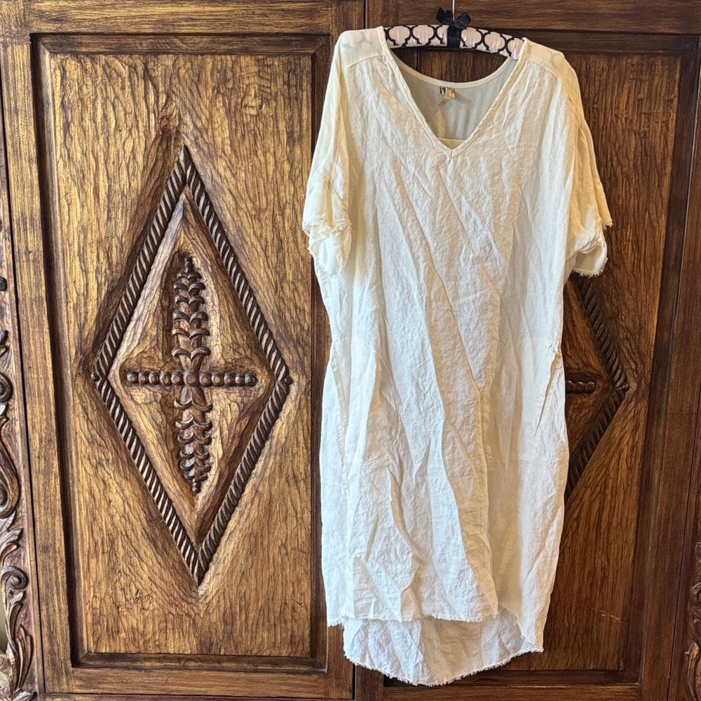 XCVI Cream Linen V-Neck Dress